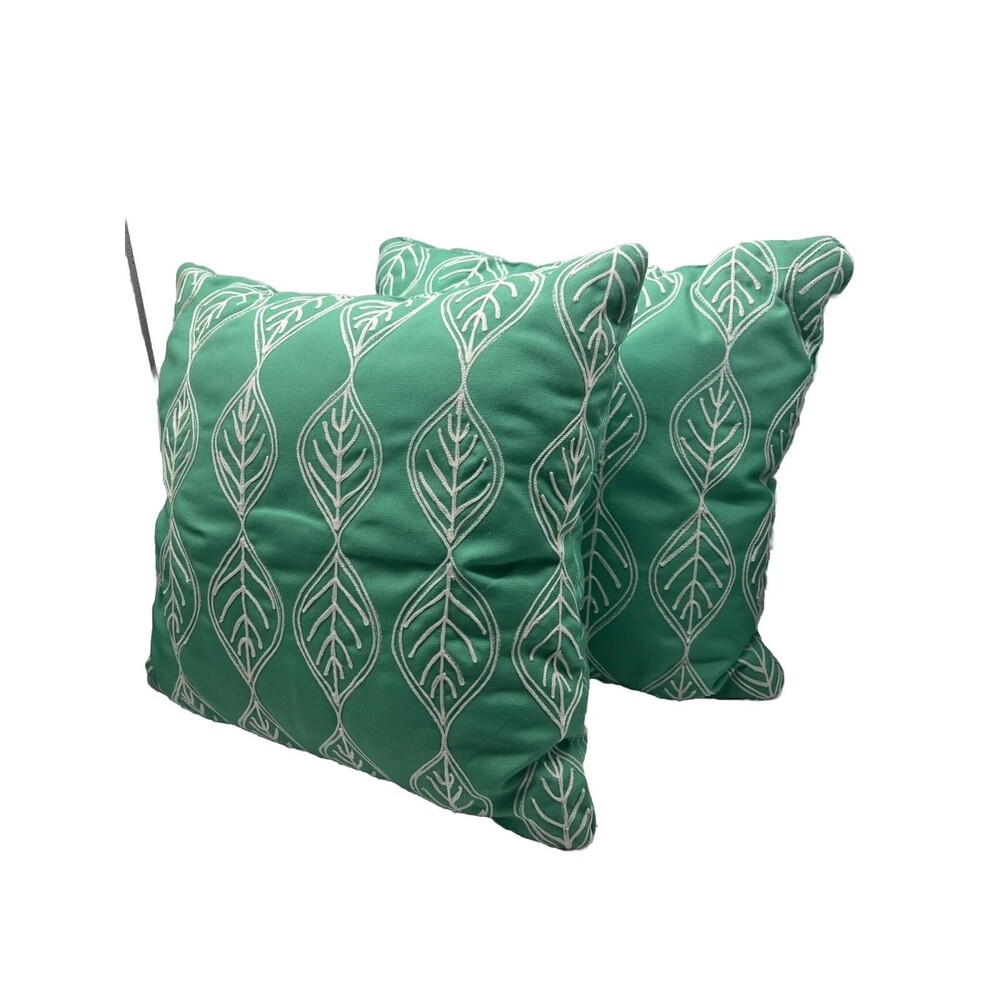 Hobby Lobby Spring Green & White Embroidered Decrotive Throw Pillows Set Of 2